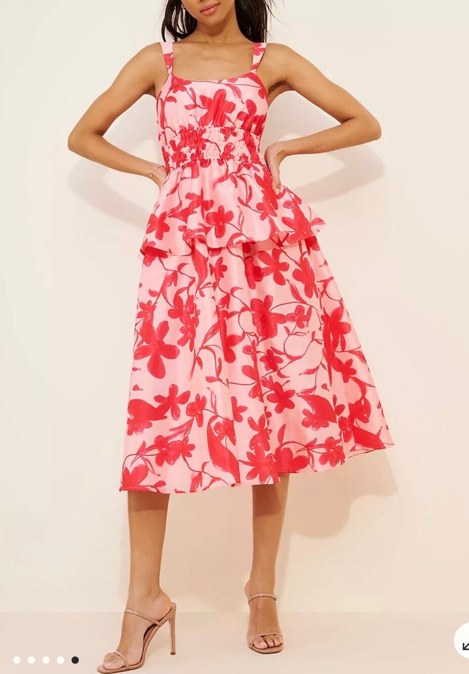 Anthropologie Hutch Pink Floral Ruched Tiered Midi Dress Medium NEW